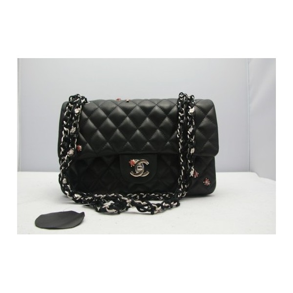 2011 Ultimo Chanel Borsa In Pelle Di Agnello Lembo Nero Decorato