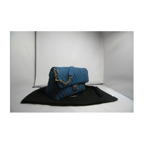 A50676 Chanel Classic Flap Borse Iridescente Blu Con Oro Hw