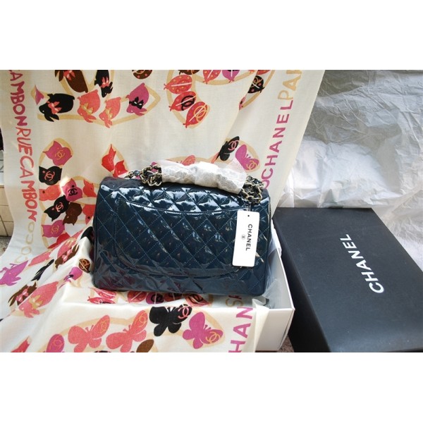 Borsa Chanel 2011 Dark Blue Jumbo Flap Patent Con Silver Hw