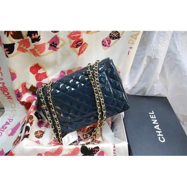 Borsa Chanel 2011 Dark Blue Patent Flap Jumbo Con Oro Hw