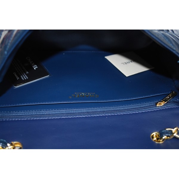 Borsa Chanel 2011 Dark Blue Patent Flap Jumbo Con Oro Hw