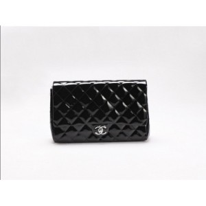 Borse Chanel 65051 Nero Vernice Flap Clutch In Pelle Di Vitello