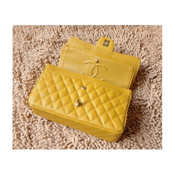 Borse Chanel A01112 Caviar Leather Flap Classic Giallo Con Ghw