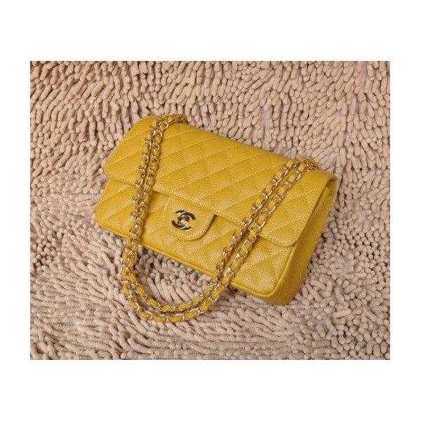 Borse Chanel A01112 Caviar Leather Flap Classic Giallo Con Ghw