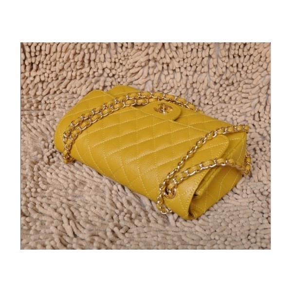 Borse Chanel A01112 Caviar Leather Flap Classic Giallo Con Ghw