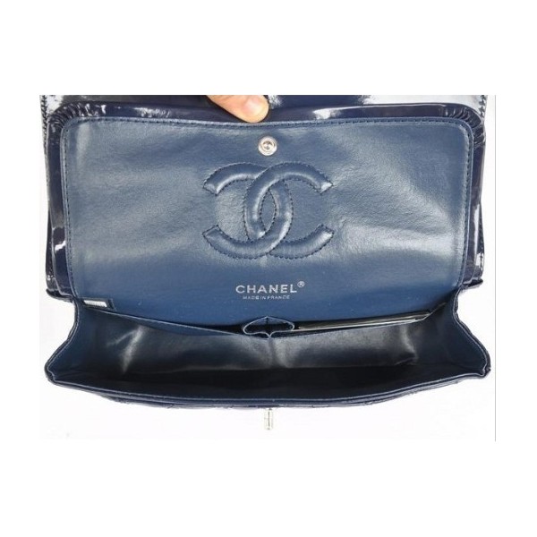 Borse Chanel A01112 Navy Blue Patent Leather Flap Con Silver Hw