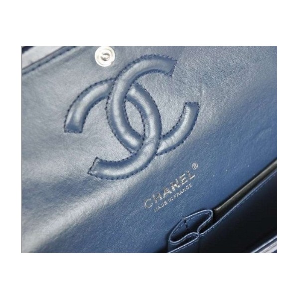 Borse Chanel A01112 Navy Blue Patent Leather Flap Con Silver Hw