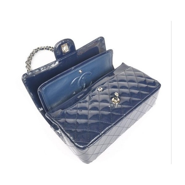 Borse Chanel A01112 Navy Blue Patent Leather Flap Con Silver Hw