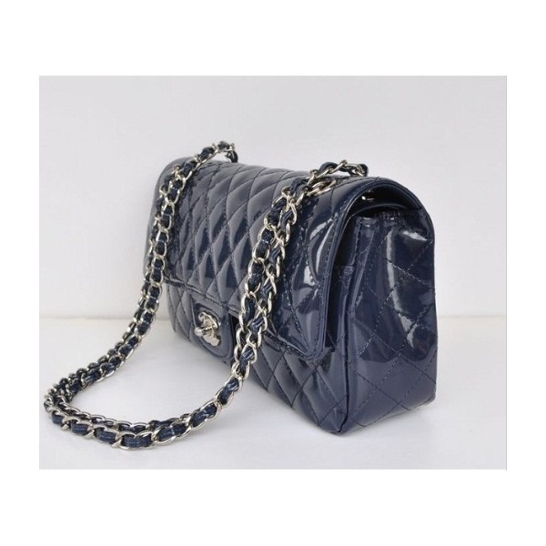 Borse Chanel A01112 Navy Blue Patent Leather Flap Con Silver Hw