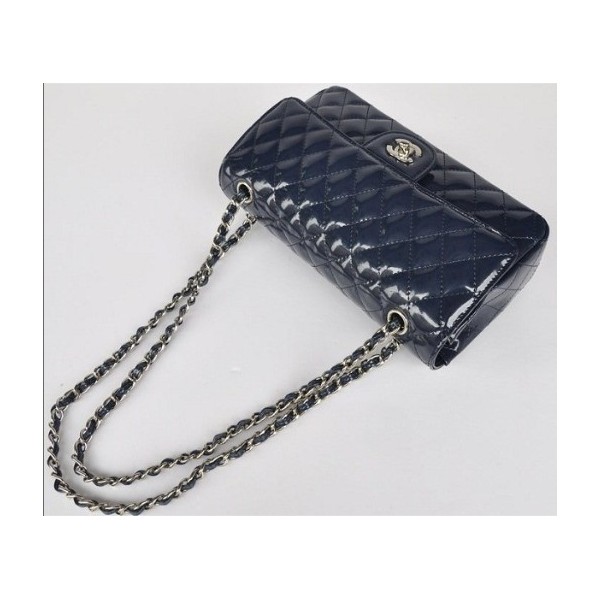 Borse Chanel A01112 Navy Blue Patent Leather Flap Con Silver Hw