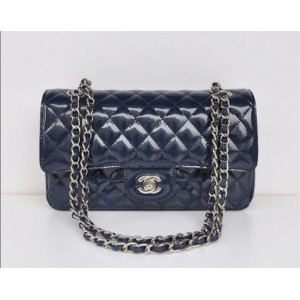 Borse Chanel A01112 Navy Blue Patent Leather Flap Con Silver Hw