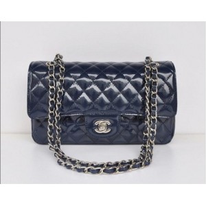 Borse Chanel A01112 Navy Blue Patent Leather Flap Con Silver Hw