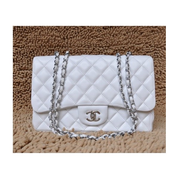 Borse Chanel A28600 Bianco Flap Pelle Di Agnello Con Silver Hw J