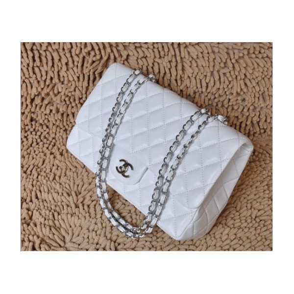 Borse Chanel A28600 Bianco Flap Pelle Di Agnello Con Silver Hw J