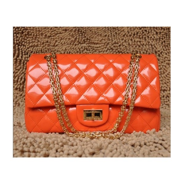 Borse Chanel A30227 Arancione Flap In Pelle Di Brevetto Con Lor