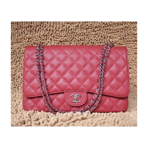 Borse Chanel A47600 Classic Rosso Flap In Pelle Argento Hw