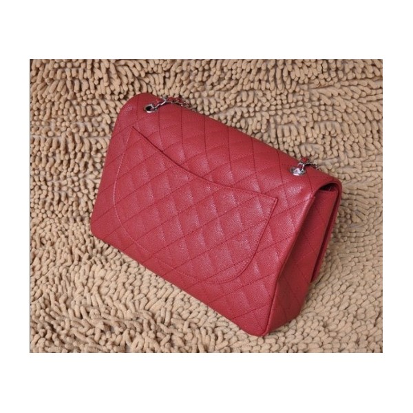 Borse Chanel A47600 Classic Rosso Flap In Pelle Argento Hw