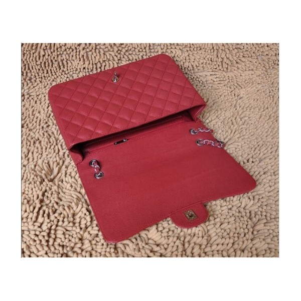 Borse Chanel A47600 Classic Rosso Flap In Pelle Argento Hw