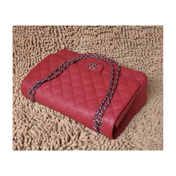 Borse Chanel A47600 Classic Rosso Flap In Pelle Argento Hw