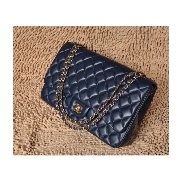 Borse Chanel A47600 Navy Blue Flap Agnello Classic Con Ghw