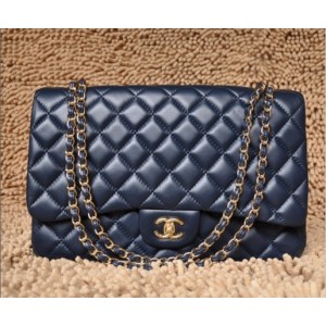 Borse Chanel A47600 Navy Blue Flap Agnello Classic Con Ghw