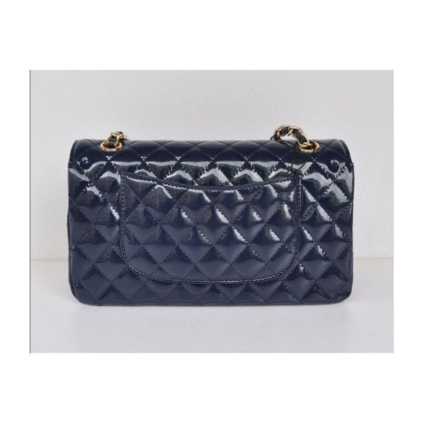 Borse Chanel Flap A01112 In Vernice Blu Scuro Con Oro Hw