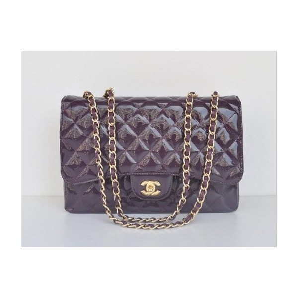 Borse Chanel Flap A28600 In Vernice Viola Con Oro Hw