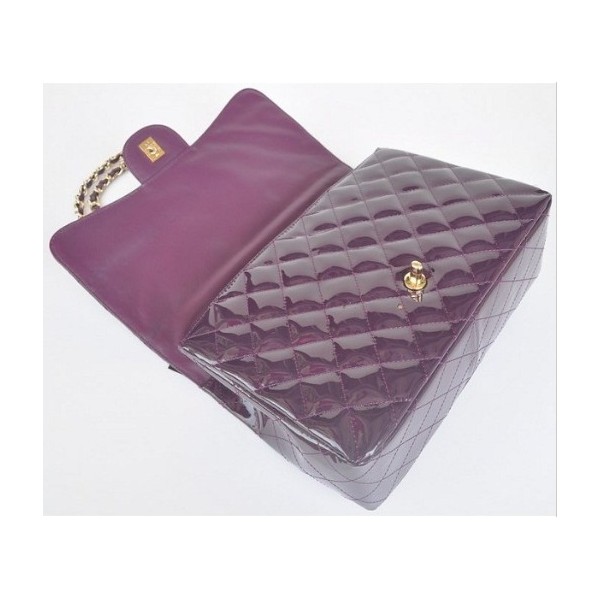 Borse Chanel Flap A28600 In Vernice Viola Con Oro Hw