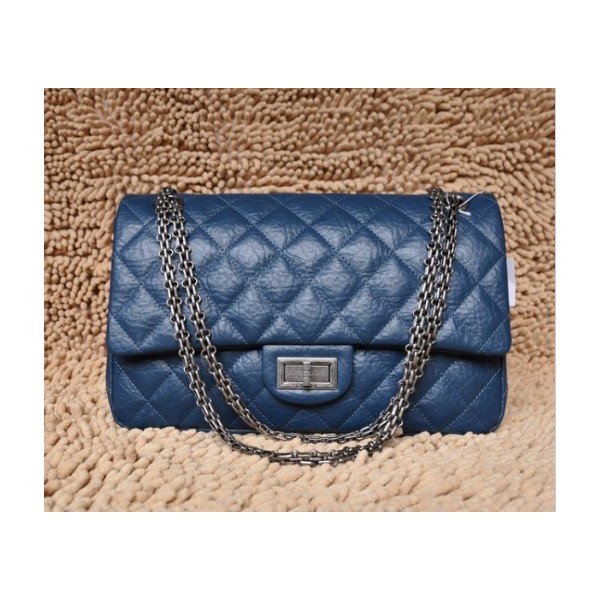 Borse Chanel Flap A37587 In Pelle Di Vitello Blu Con Argento Hw