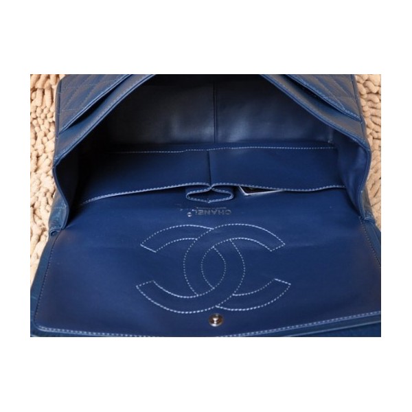 Borse Chanel Flap A37587 In Pelle Di Vitello Blu Con Argento Hw