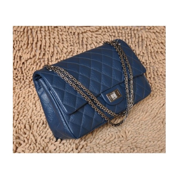 Borse Chanel Flap A37587 In Pelle Di Vitello Blu Con Argento Hw