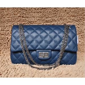 Borse Chanel Flap A37587 In Pelle Di Vitello Blu Con Argento Hw