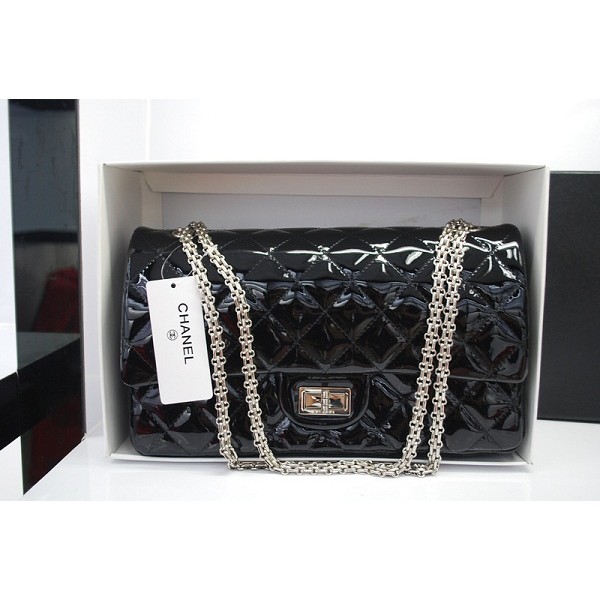 Chanel 2011 Black Patent Flap Bag In Pelle Con Catena Signorina