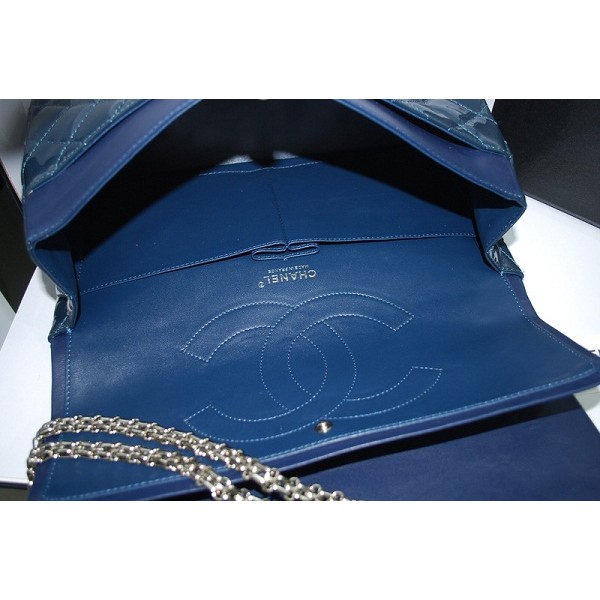 Chanel 2011 Blue Patent Flap Borse In Pelle Con Silver Hw