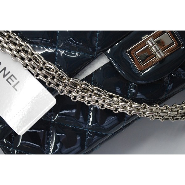 Chanel 2011 Blue Patent Flap Borse In Pelle Con Silver Hw