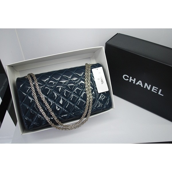 Chanel 2011 Blue Patent Flap Borse In Pelle Con Silver Hw