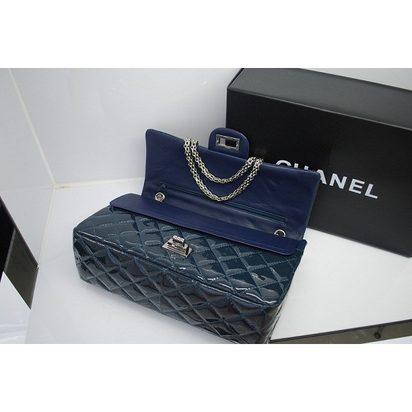 Chanel 2011 Blue Patent Flap Borse In Pelle Con Silver Hw