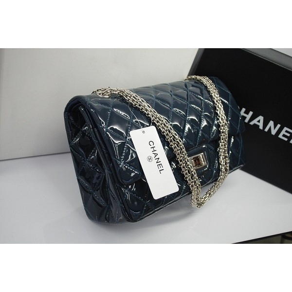 Chanel 2011 Blue Patent Flap Borse In Pelle Con Silver Hw