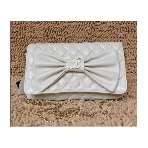 Chanel 2011 Borse Nuovi Flap Agnello Bianco Con Dettaglio Tie