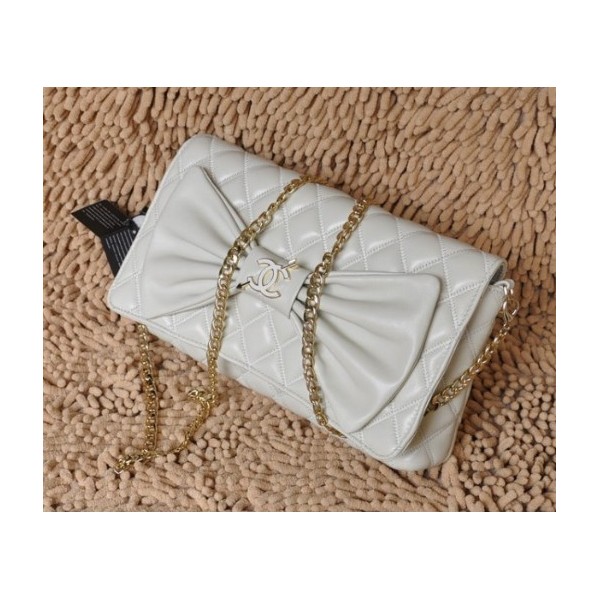 Chanel 2011 Borse Nuovi Flap Agnello Bianco Con Dettaglio Tie