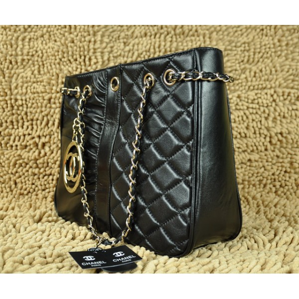 Chanel 2011 Borse Pelle Di Agnello Nero Con Grande Logo Doppia C