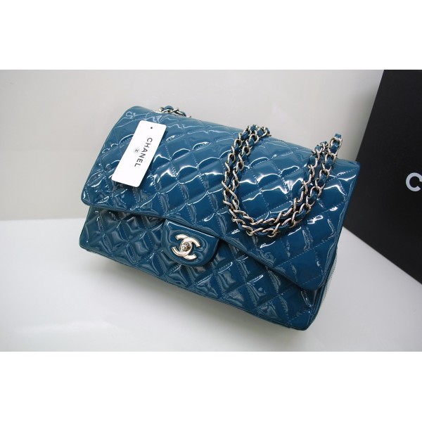 Chanel 2011 Dark Green Patent Borse Jumbo Flap Con Silver Hw