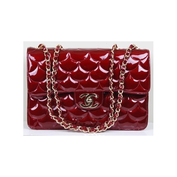 Chanel 2011 Dark Red Pesce Scala Vene Borsa In Pelle Vernice Con