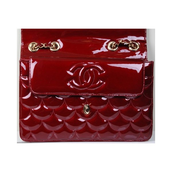 Chanel 2011 Dark Red Pesce Scala Vene Borsa In Pelle Vernice Con