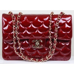 Chanel 2011 Dark Red Pesce Scala Vene Borsa In Pelle Vernice Con