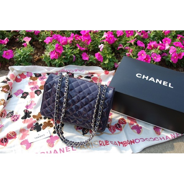 Chanel 2011 Jumbo Flap Borse Di Brevetto Duva Viola Con Silver