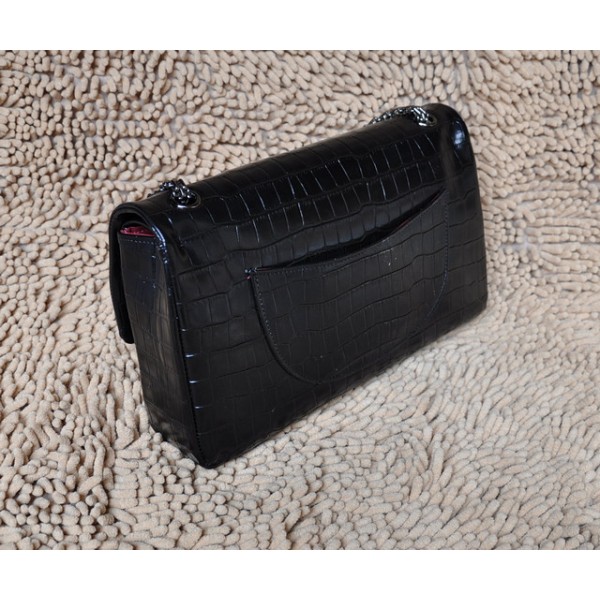 Chanel 2011 New Black Croc Veins Flap Bag In Pelle Nappa Recente