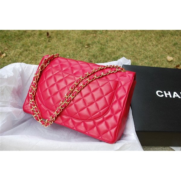 Chanel 2011 Rose Red Borse Flap In Pelle Con Hardware Oro