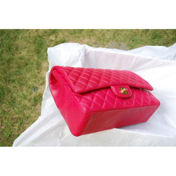 Chanel 2011 Rose Red Borse Flap In Pelle Con Hardware Oro