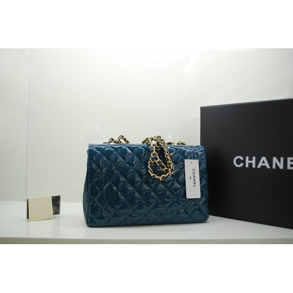 Chanel 2011 Verde Scuro Brevetto Borse Jumbo Flap In Pelle Con O